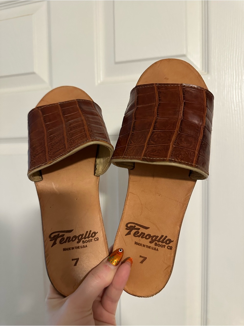 Brown Caiman Slide Sandals - Women’s 7